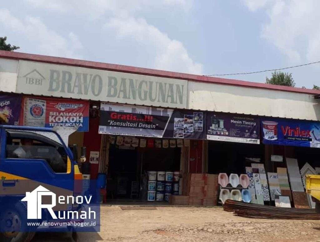 Pasang rangka spanduk toko bangunan di Jabon Mekar, Bogor.
