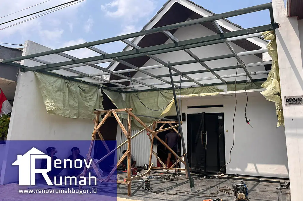 proses pemasangan rangka kanopi di ciomas, jasa kontraktor rumah bogor, jasa renovasi rumah bogor